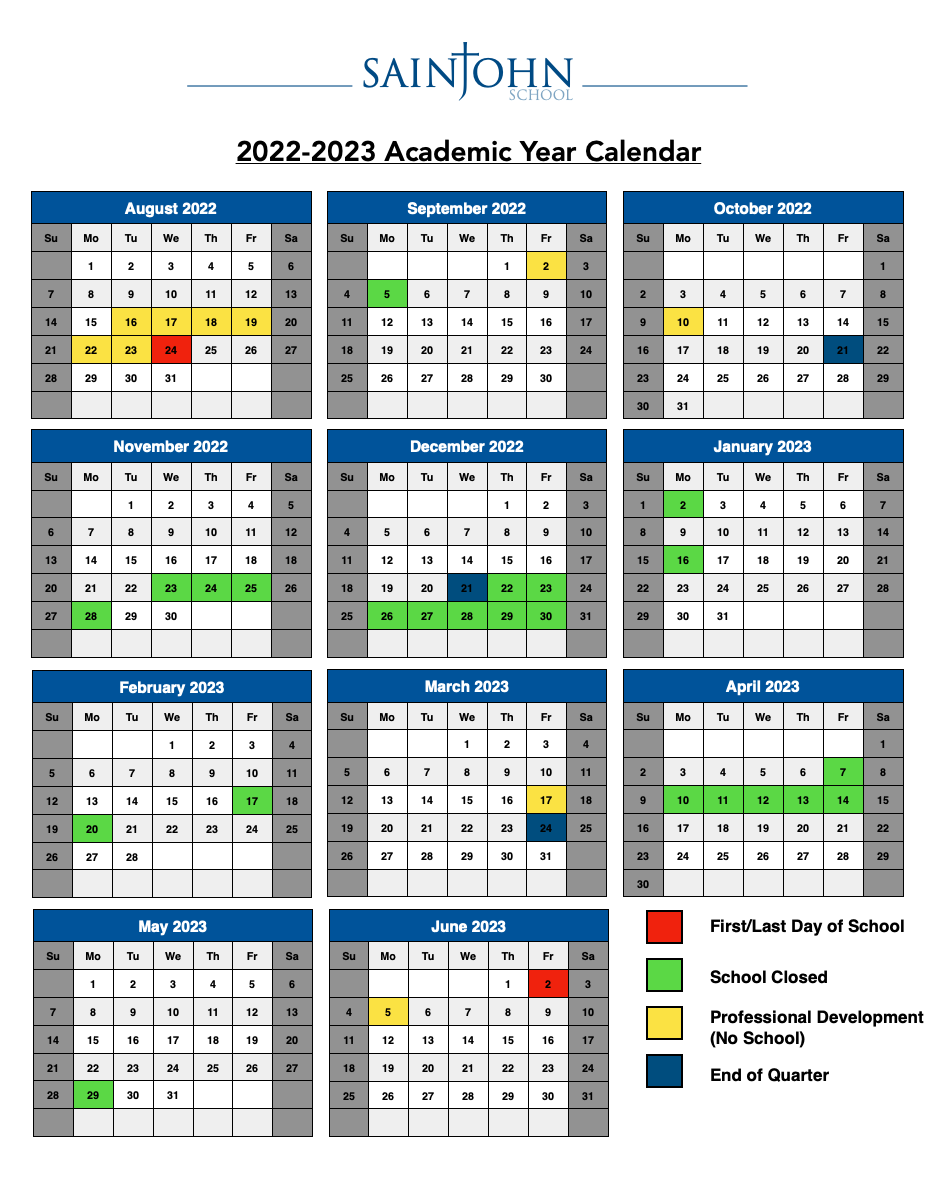 School Calendar Saint John School